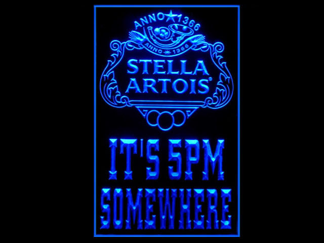 Stella Artois ITS 5PM SOMEWHERE Badge Logo Tall Sign Neon